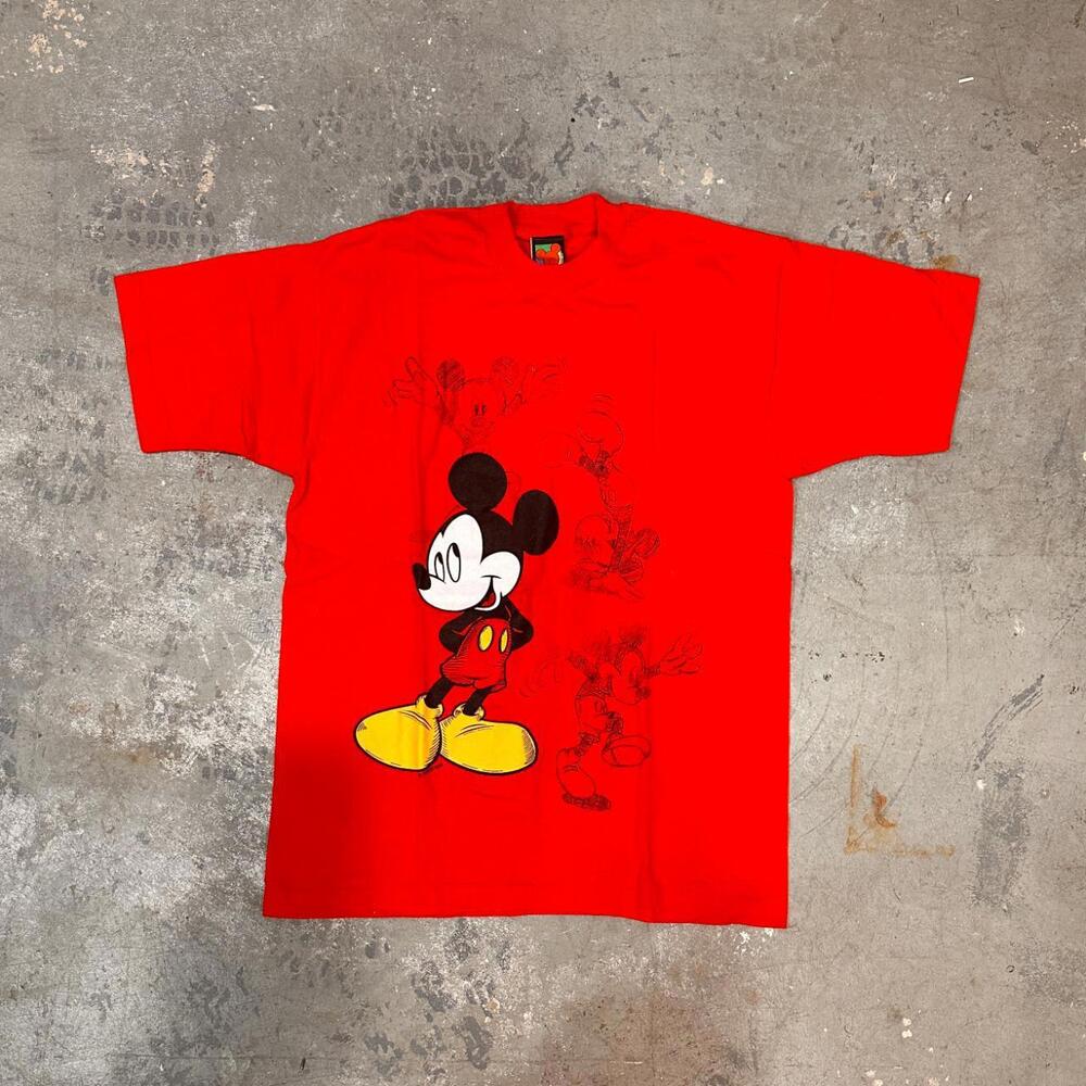 Vintage Mickey Mouse Shirt Size Large Red Single Stitch - Picture 1 of 4
